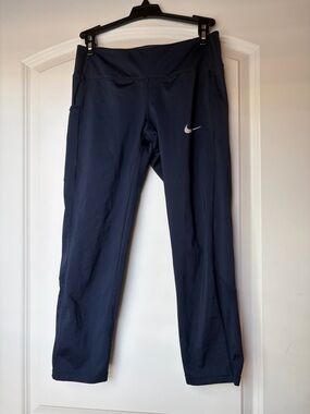 Nike Navy Blue Dri-FIT Capris Leggings with Subtle Reflective Logo